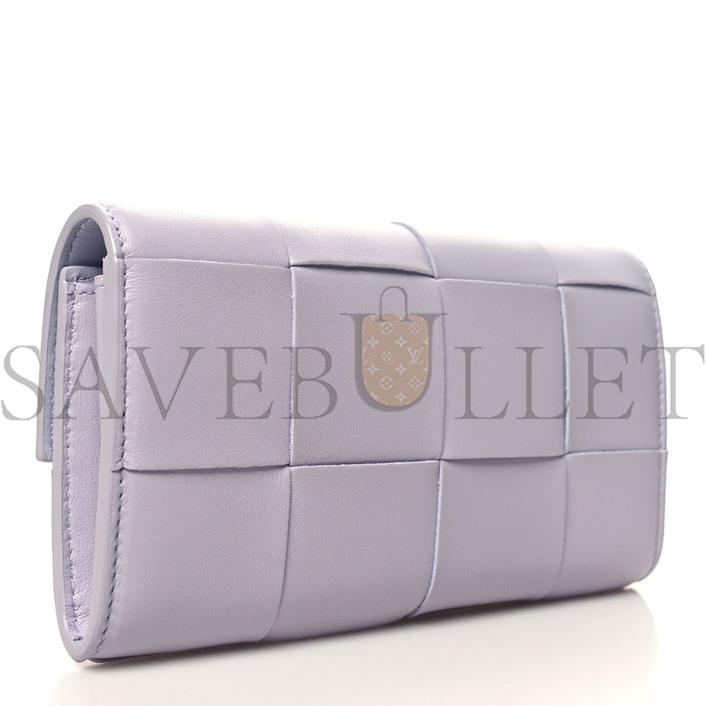 BOTTEGA VENETA LAMBSKIN MAXI INTRECCIATO PADDED LARGE FLAP WALLET OYSTER LILAC (19*10*4cm)