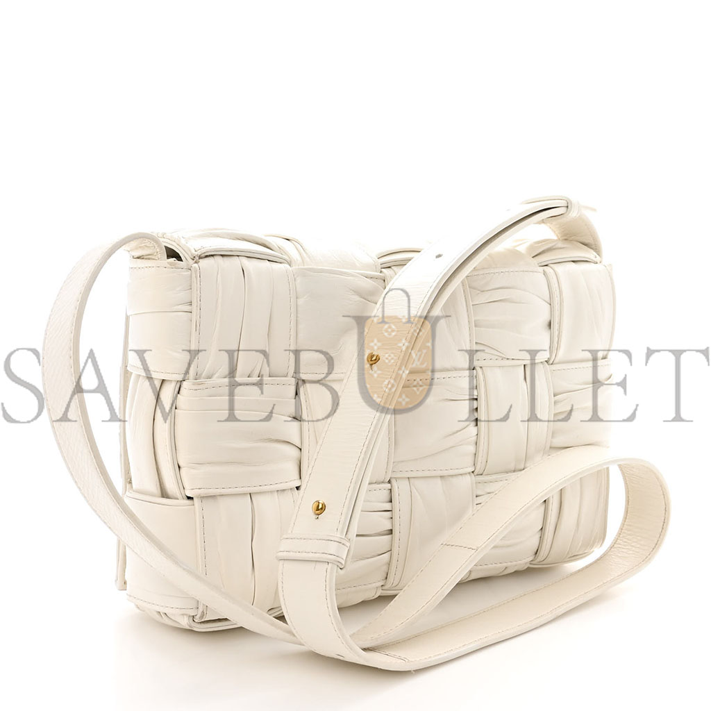 BOTTEGA VENETA CALFSKIN INTRECCIO PLISSE CASSETTE CROSSBODY BAG WHITE  (24*16*8cm)