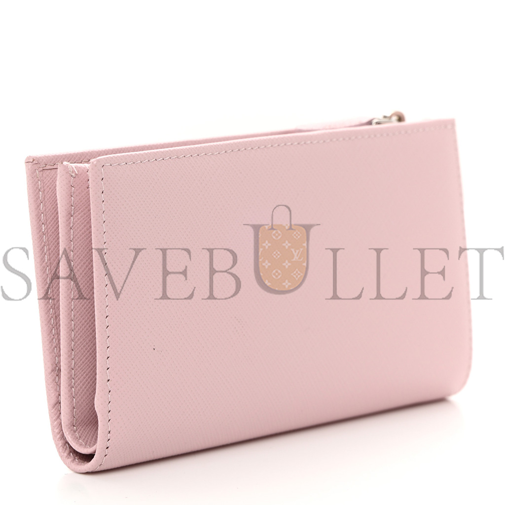 PRADA SAFFIANO TRIANGLE CONTINENTAL ZIP WALLET ALABASTER (16*9*2cm)