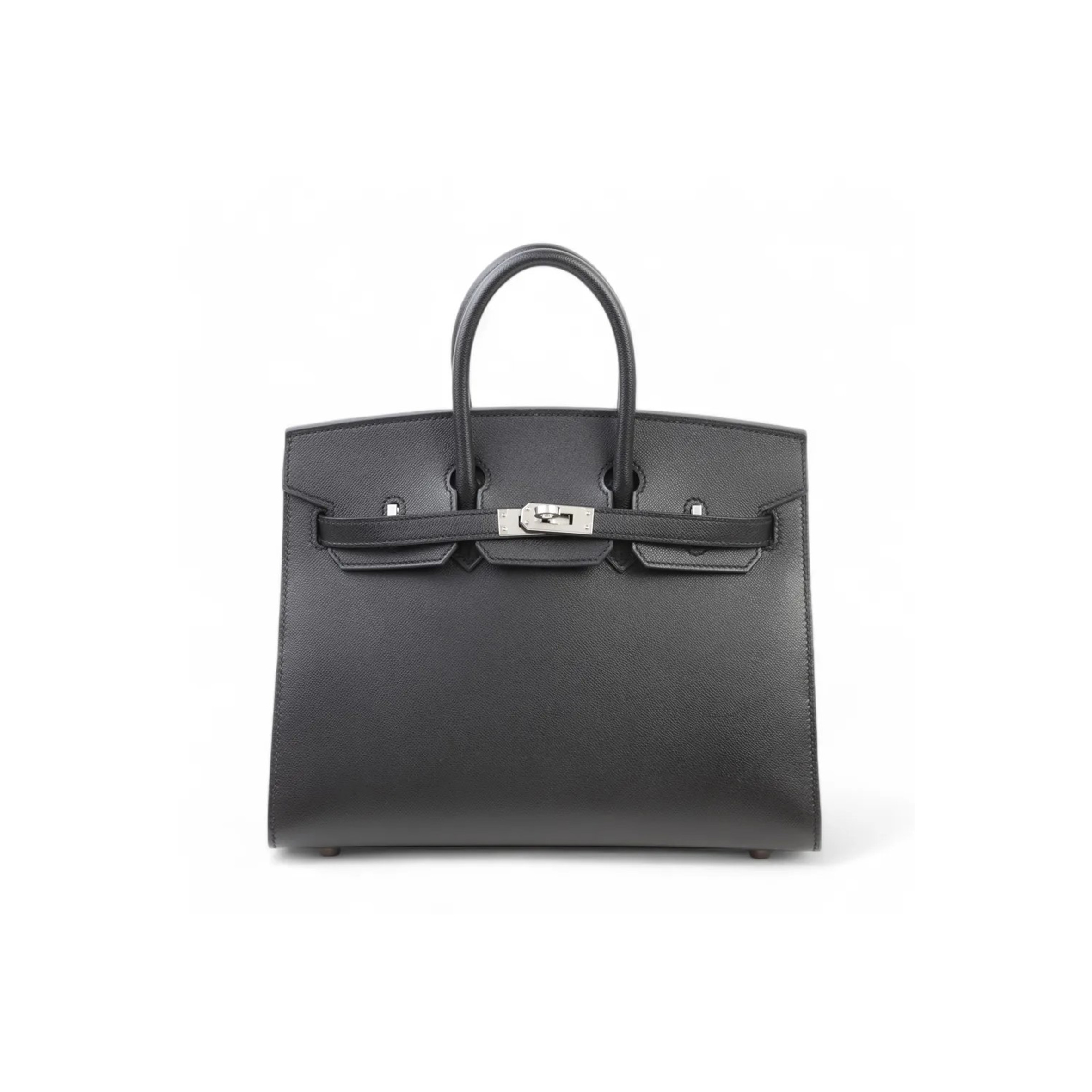 HERMES BIRKIN 25 BLACK LEATHER SILVER BUCKLE 4341856341 (25*20*13cm)