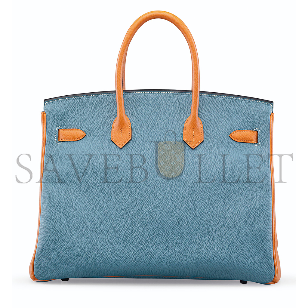 HERMÈS MASTER BIRKIN 25 TOGO LEATHER PEACOCK BLUE AND SUN YELLOW LEATHER WITH HORSESHOE LOGO SILVER BUCKLE 10092958 (25*20*13cm)