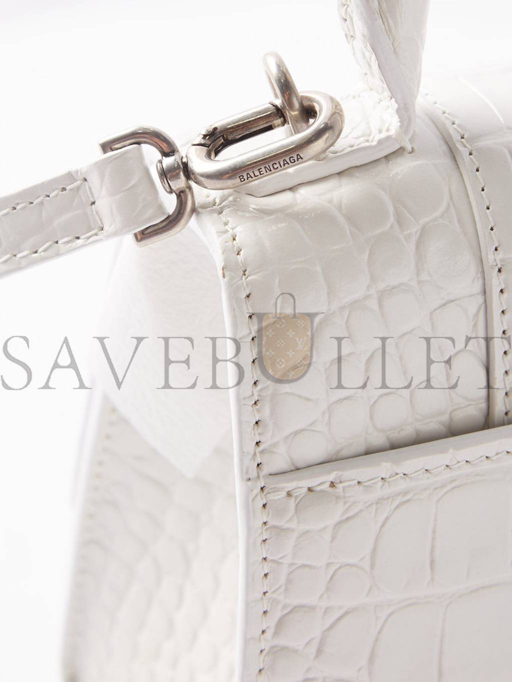 BALENCIAGA WHITE HOURGLASS S CROCODILE-EFFECT LEATHER BAG  MATCHESFASHION US (22.8*15.2*9cm)