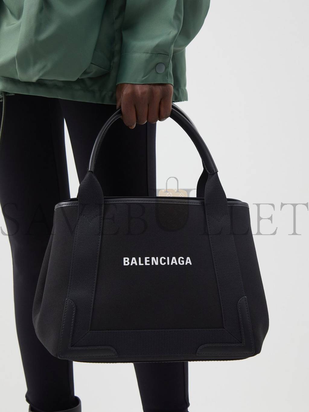 BALENCIAGA BLACK CABAS S LOGO-PRINT LEATHER-TRIM CANVAS TOTE BAG  MATCHESFASHION US (35*25*19cm)