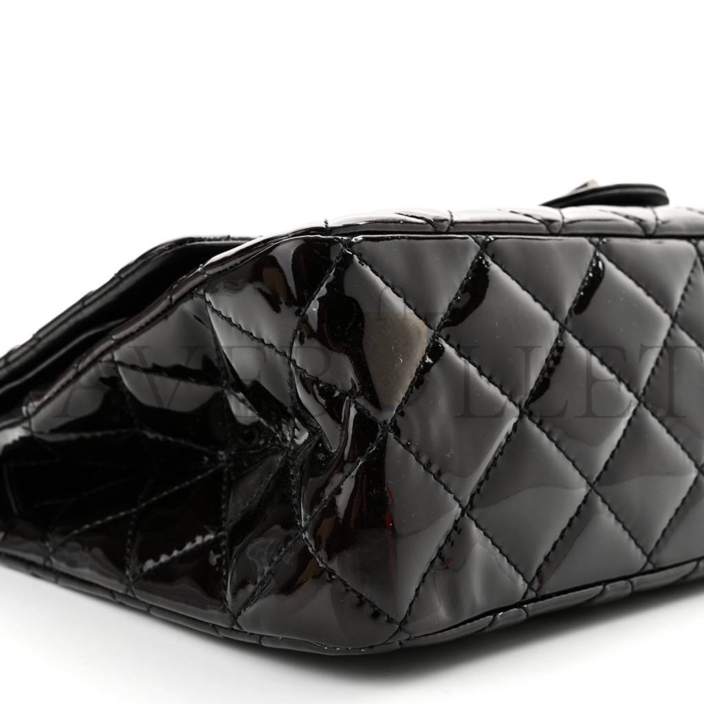 CHANEL PATENT QUILTED 2.55 REISSUE 227 FLAP PRUNE SILVER HARDWARE (30*19*10cm)