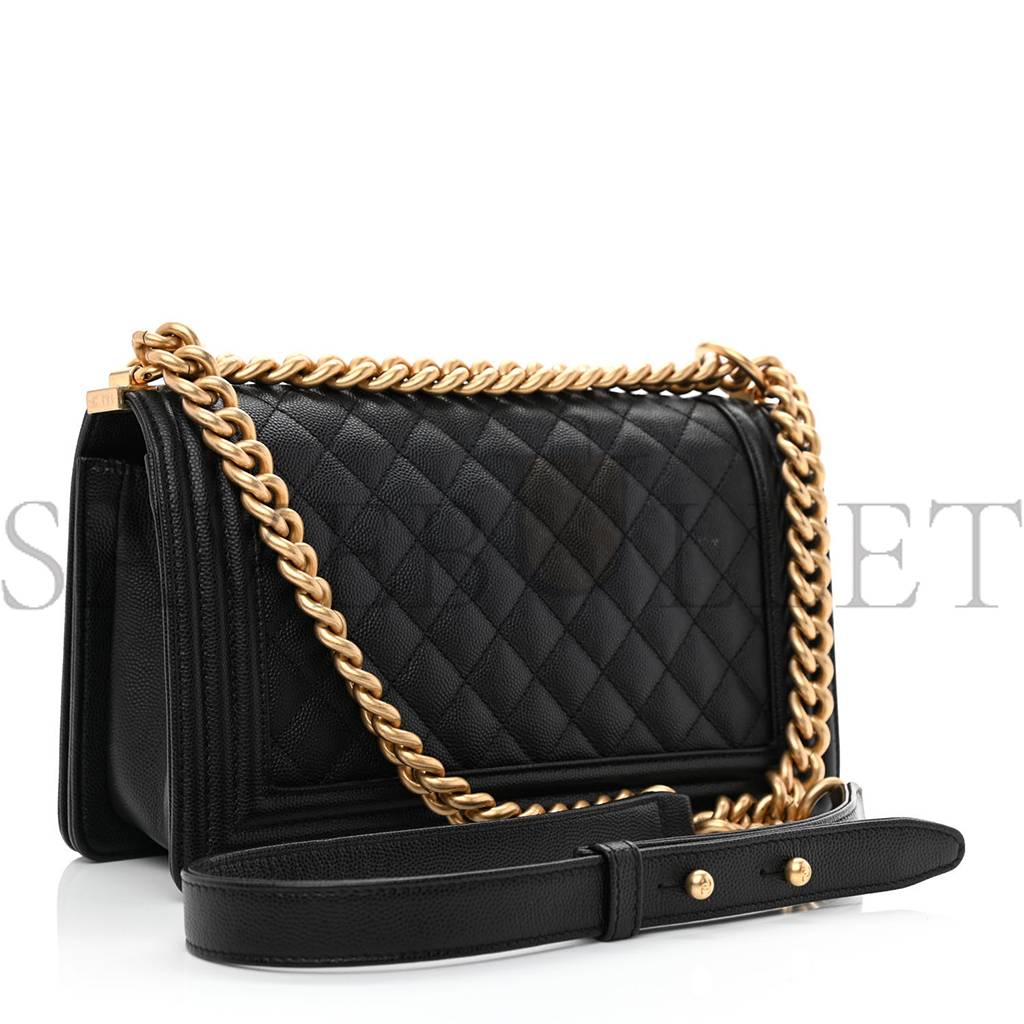 CHANEL CAVIAR QUILTED MEDIUM BOY FLAP BLACK ROSE GOLD HARDWARE (25*15*9cm)