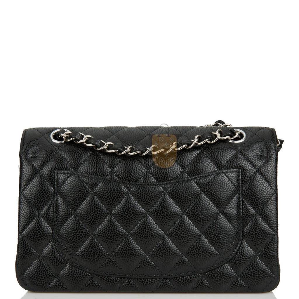 CHANEL SMALL CLASSIC DOUBLE FLAP BLACK CAVIAR SILVER HARDWARE (23*13*6cm)