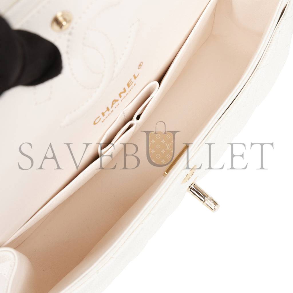 CHANEL SMALL CLASSIC DOUBLE FLAP WHITE CAVIAR  GOLD HARDWARE (23*13*6cm)