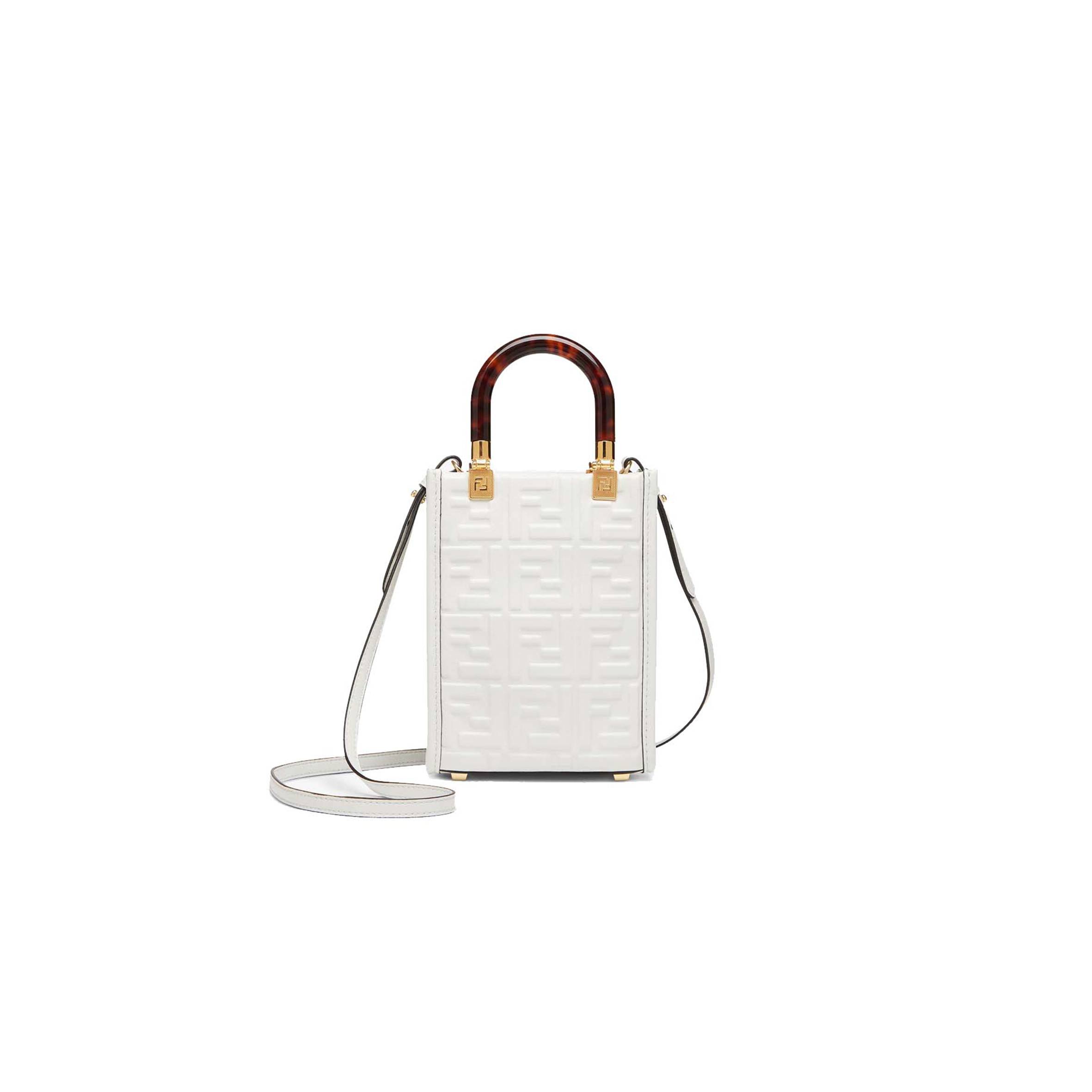 FENDI MINI SUNSHINE SHOPPER - WHITE LEATHER MINI BAG 8BS051AMCIF0QVL (18*13*6.5cm)