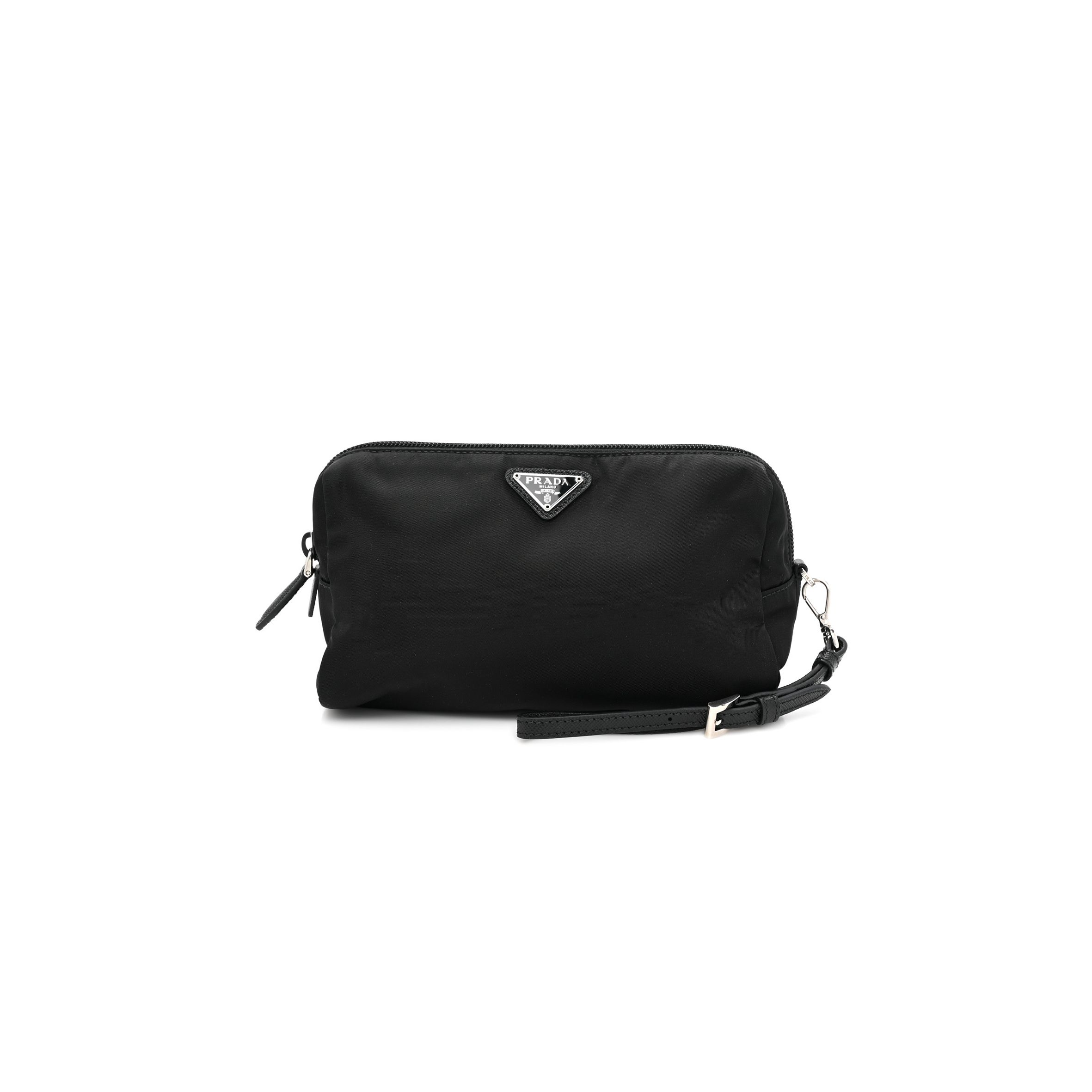 PRADA TESSUTO NYLON SAFFIANO WRISTLET BLACK (20*11*10cm)