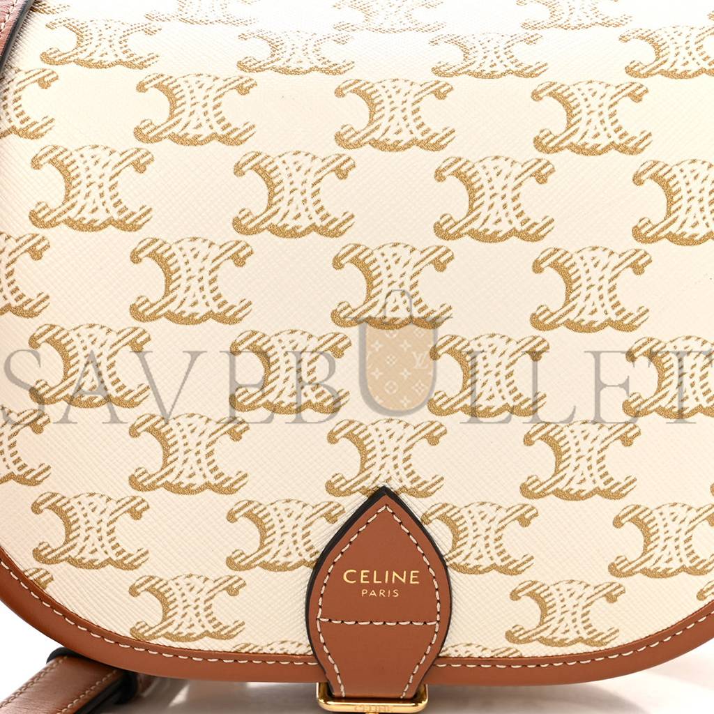 CELINE TRIOMPHE CANVAS MEDIUM FOLCO BAG WHITE (18*15*7cm)