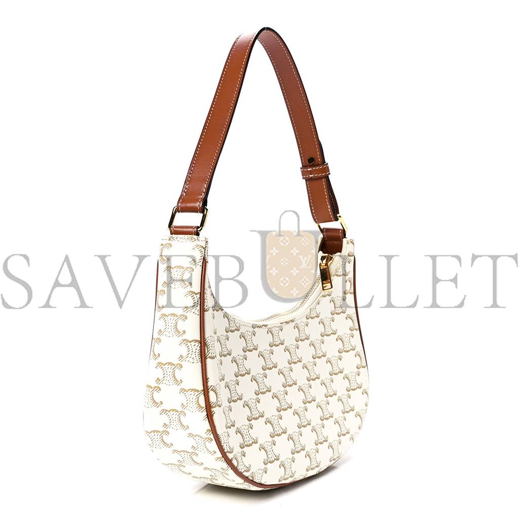 CELINE CANVAS CALFSKIN AVA TRIOMPHE SHOULDER BAG WHITE (20*17*6cm)