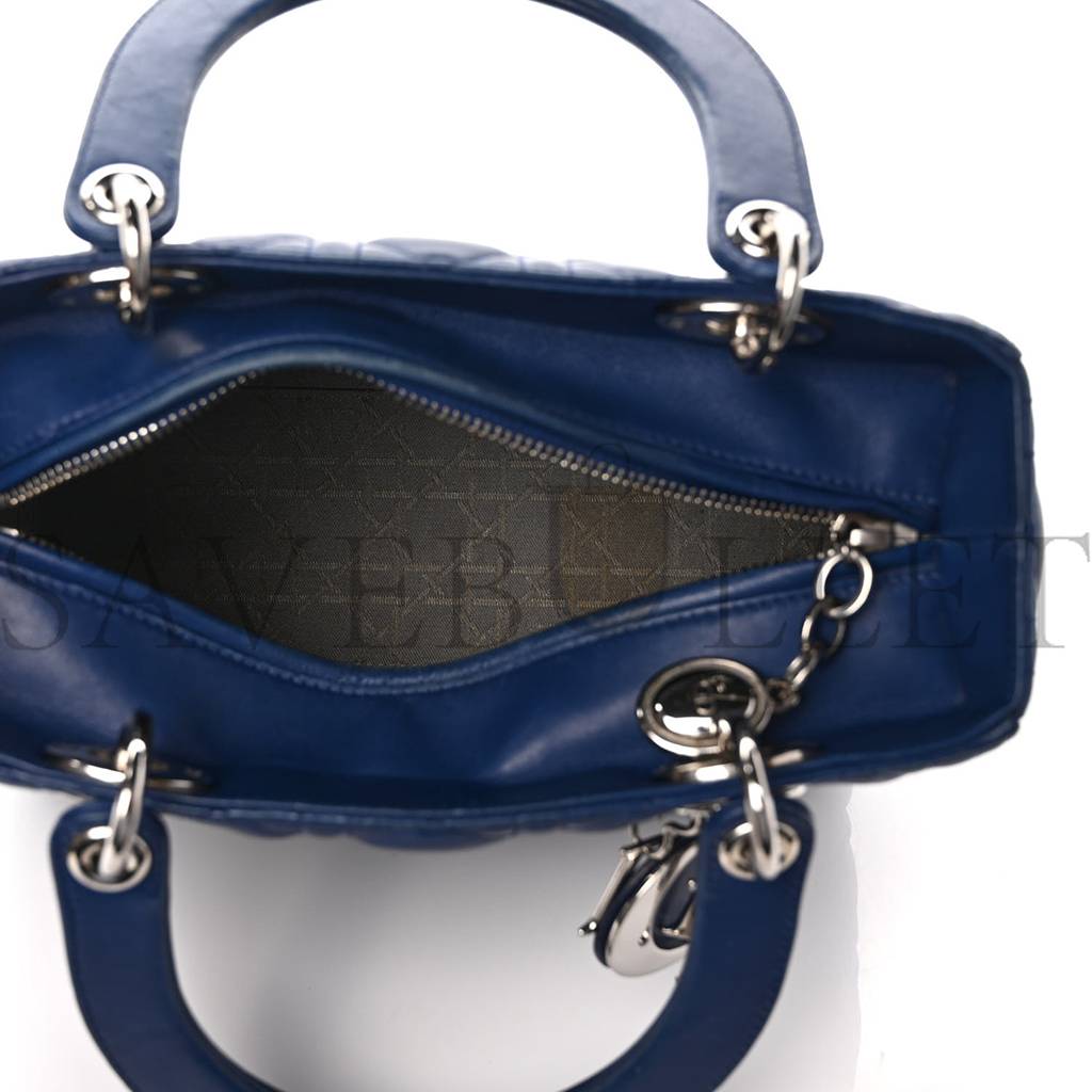 DIOR LAMBSKIN CANNAGE MEDIUM LADY DIOR NAVY (24*20*11.4cm)