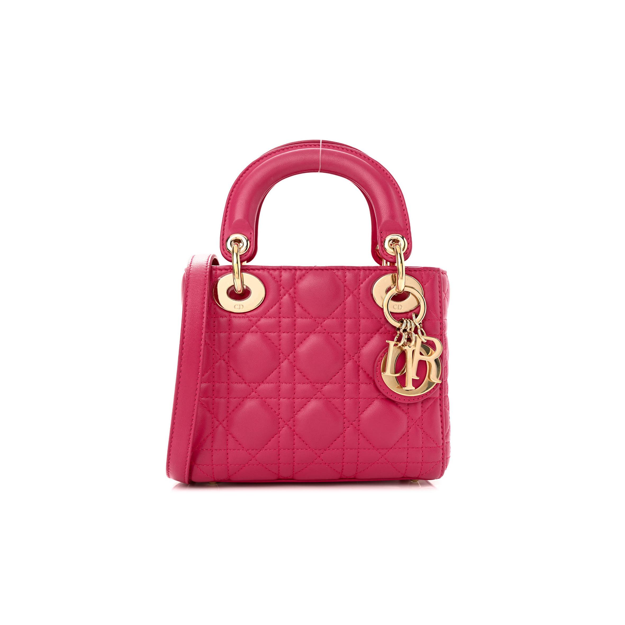 DIOR LAMBSKIN CANNAGE MINI LADY DIOR FUCHSIA (17*15*7.6cm)