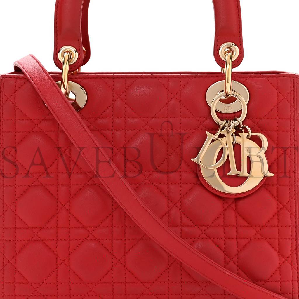 DIOR LAMBSKIN CANNAGE MEDIUM LADY DIOR RED (23*20*12.1cm)