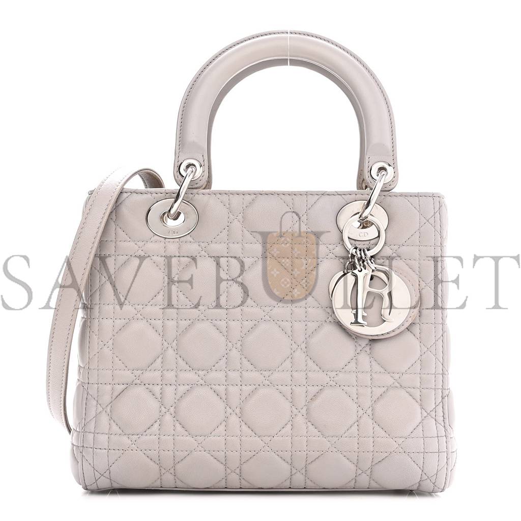 DIOR LAMBSKIN CANNAGE MEDIUM LADY DIOR GREY (23*20*11.4cm)