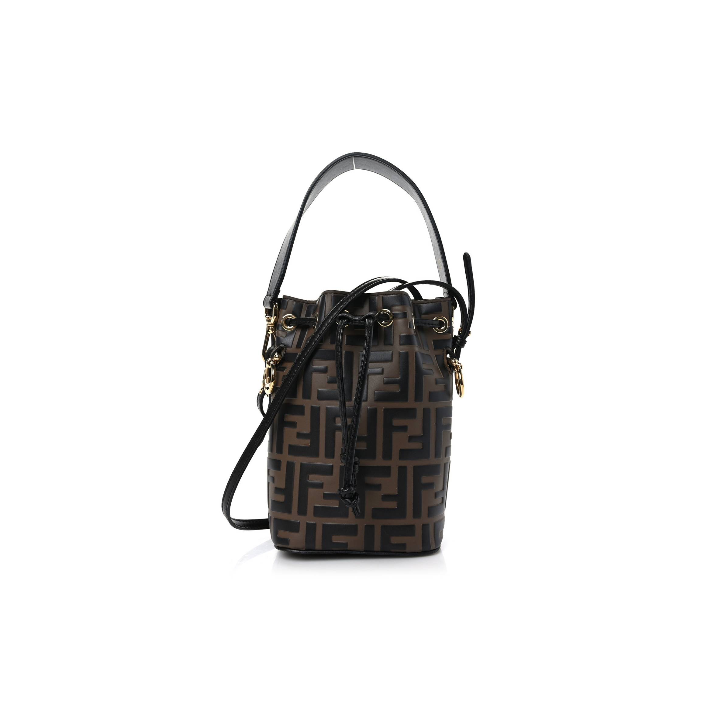 FENDI VITELLO LIBERTY F IS FENDI BI-COLOR FF 1974 EMBOSSED MINI MON TRESOR BUCKET BAG MAYA BLACK (18*11*10cm)